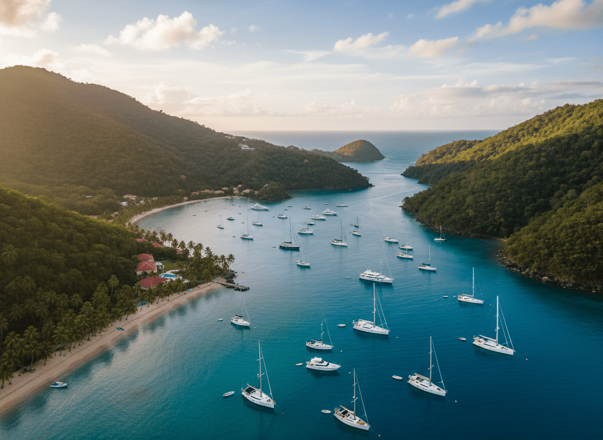 Yachts anchored in Marigot Bay, Saint Lucia