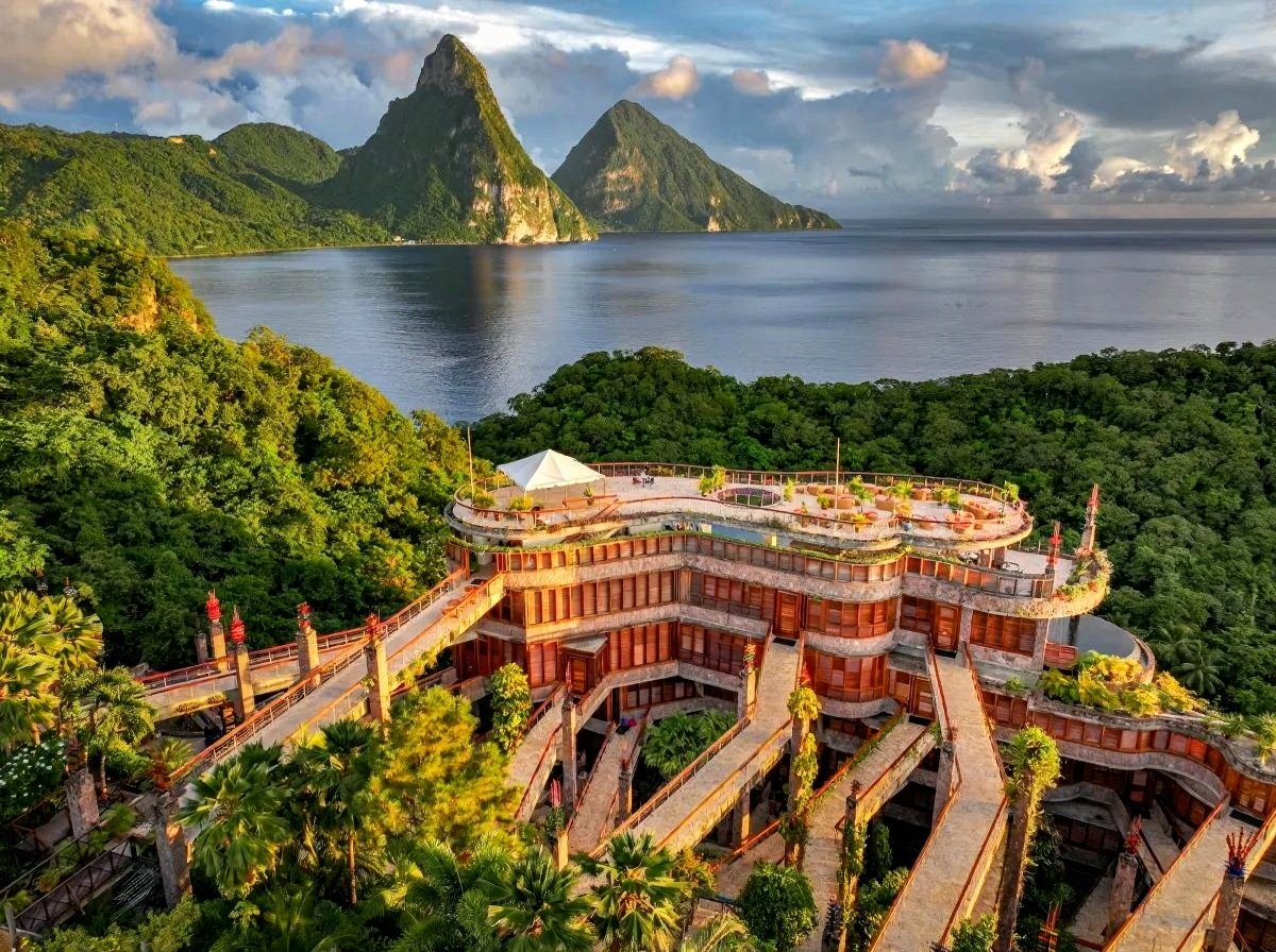 Jade Mountain Resort in Saint Lucia with infinity pool and Piton views